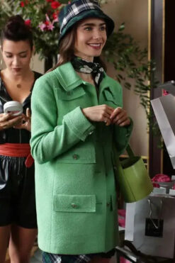 Emily In Paris Lily Collins Green Wool Coat