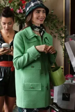 Emily In Paris Lily Collins Green Wool Coat