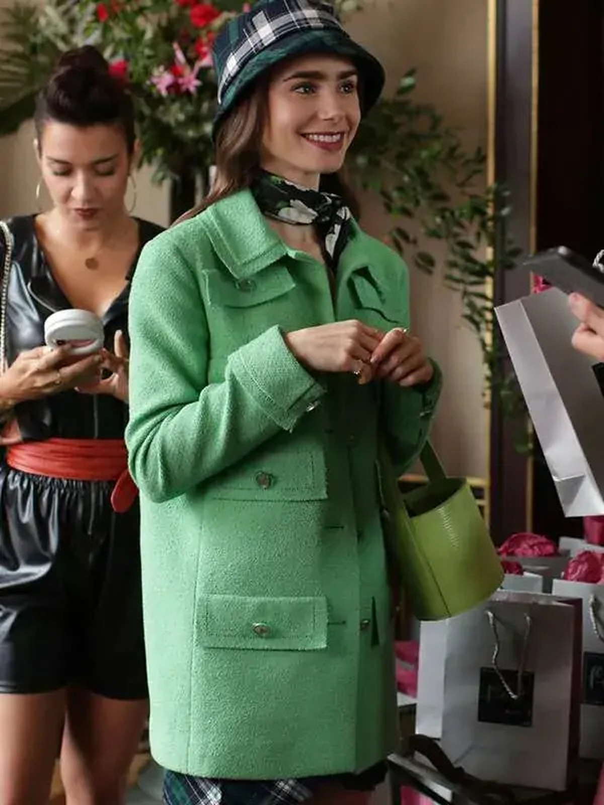 Emily In Paris Lily Collins Green Wool Coat