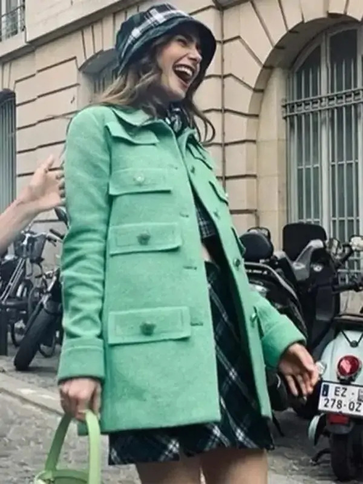 Emily In Paris Lily Collins Green Wool Coat
