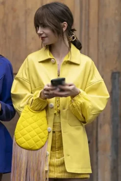 Emily In Paris S4 Emily Cooper Yellow Leather Jacket