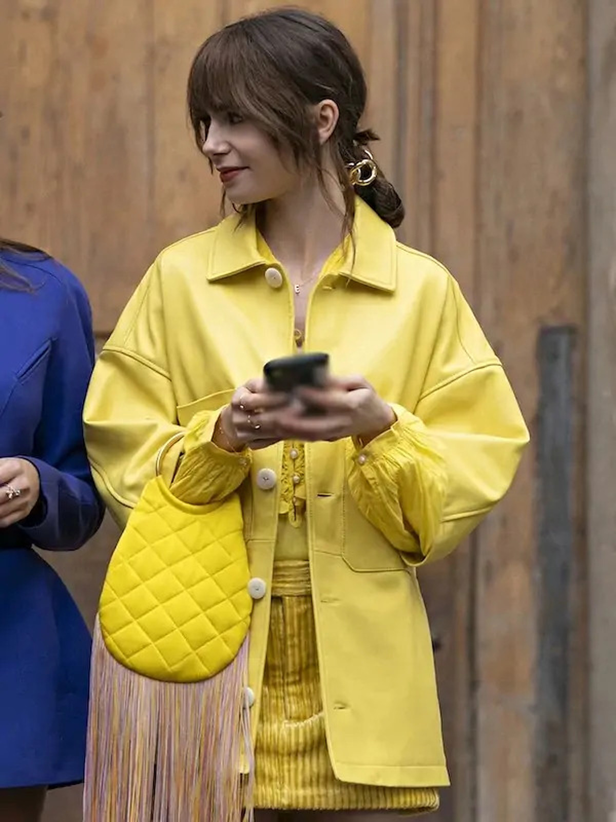 Emily In Paris S4 Emily Cooper Yellow Leather Jacket