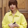 Emily In Paris S4 Emily Cooper Yellow Leather Jacket