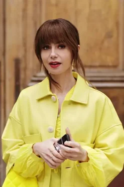 Emily In Paris S4 Emily Cooper Yellow Leather Jacket