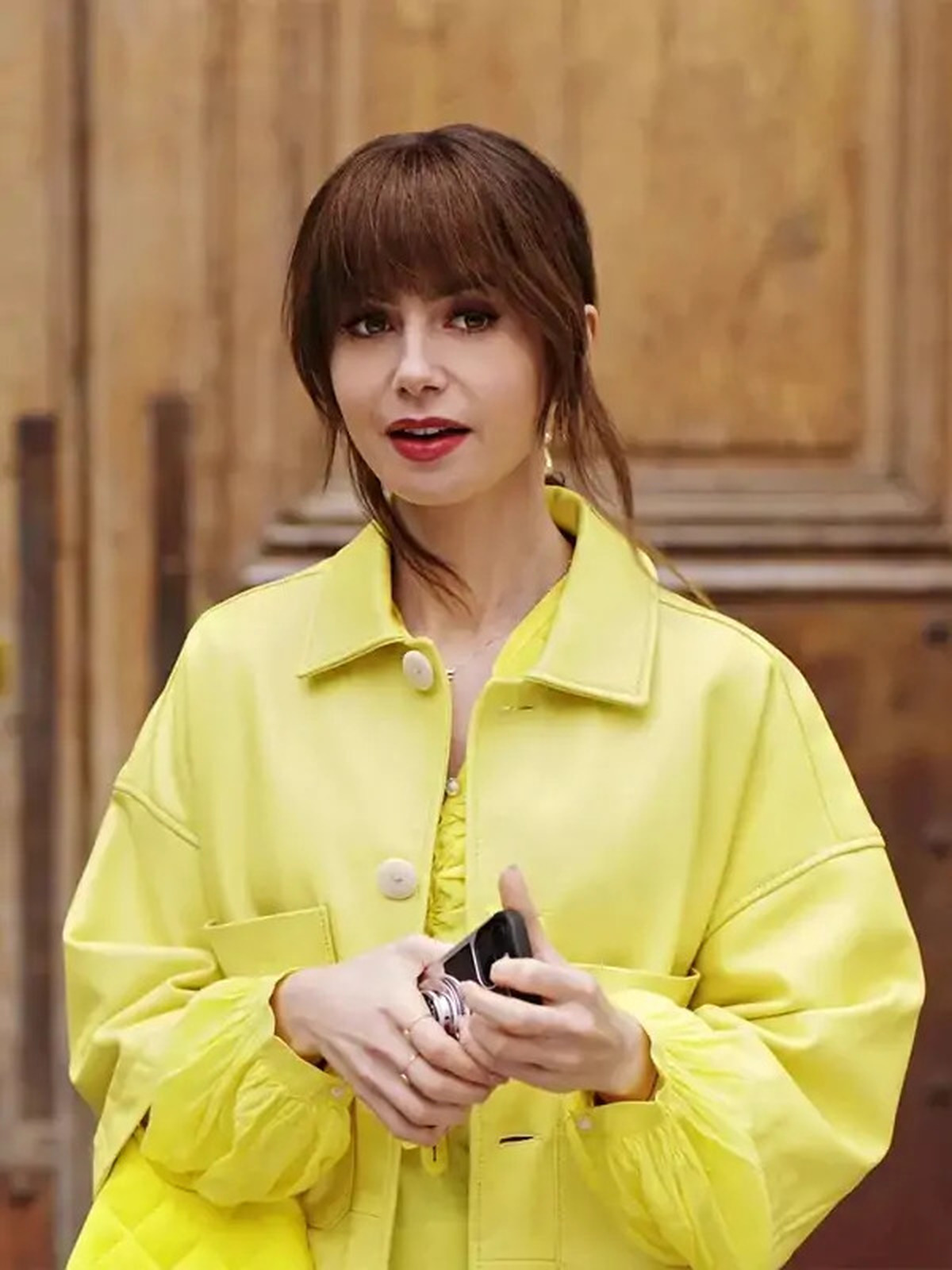 Emily In Paris S4 Emily Cooper Yellow Leather Jacket