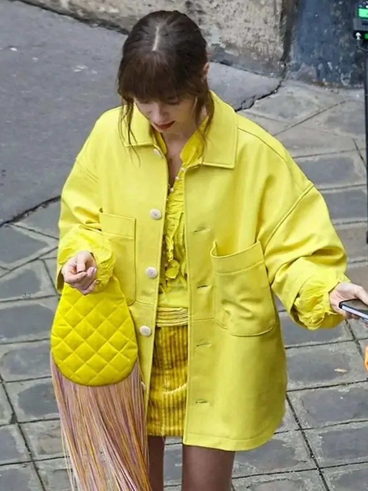 Emily In Paris S4 Emily Cooper Yellow Leather Jacket