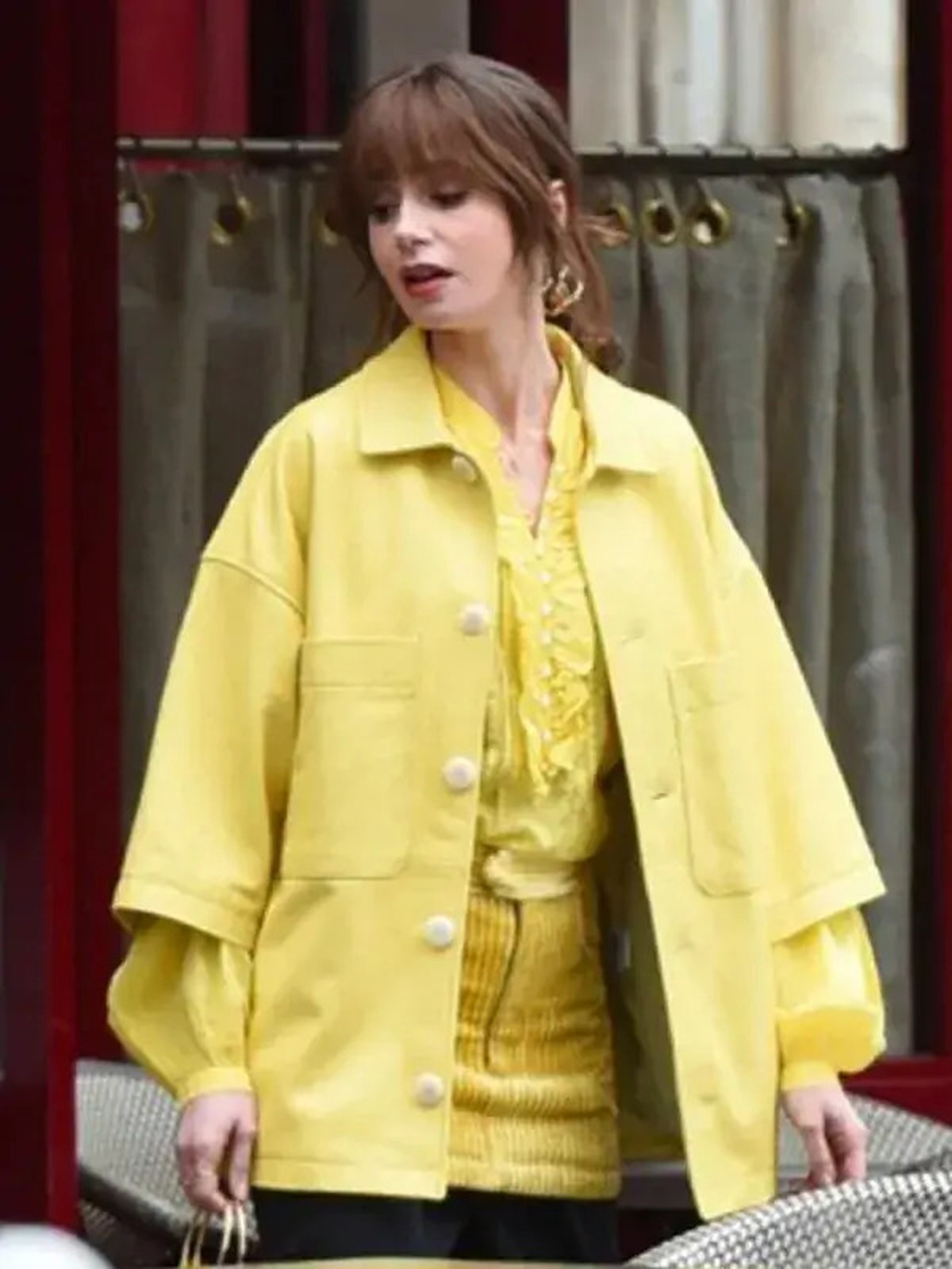 Emily In Paris S4 Emily Cooper Yellow Leather Jacket