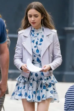 Emily In Paris S4 Lily Collins Biker Leather Jacket