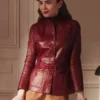 Emily In Paris S4 Lily Collins Maroon Leather Jacket