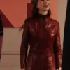 Emily In Paris S4 Lily Collins Maroon Leather Jacket