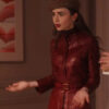 Emily In Paris S4 Lily Collins Maroon Leather Jacket
