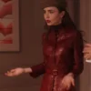 Emily In Paris S4 Lily Collins Maroon Leather Jacket