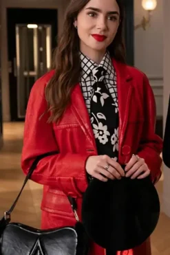 Emily In Paris S4 Lily Collins Red Leather Coat