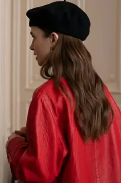Emily In Paris S4 Lily Collins Red Leather Coat