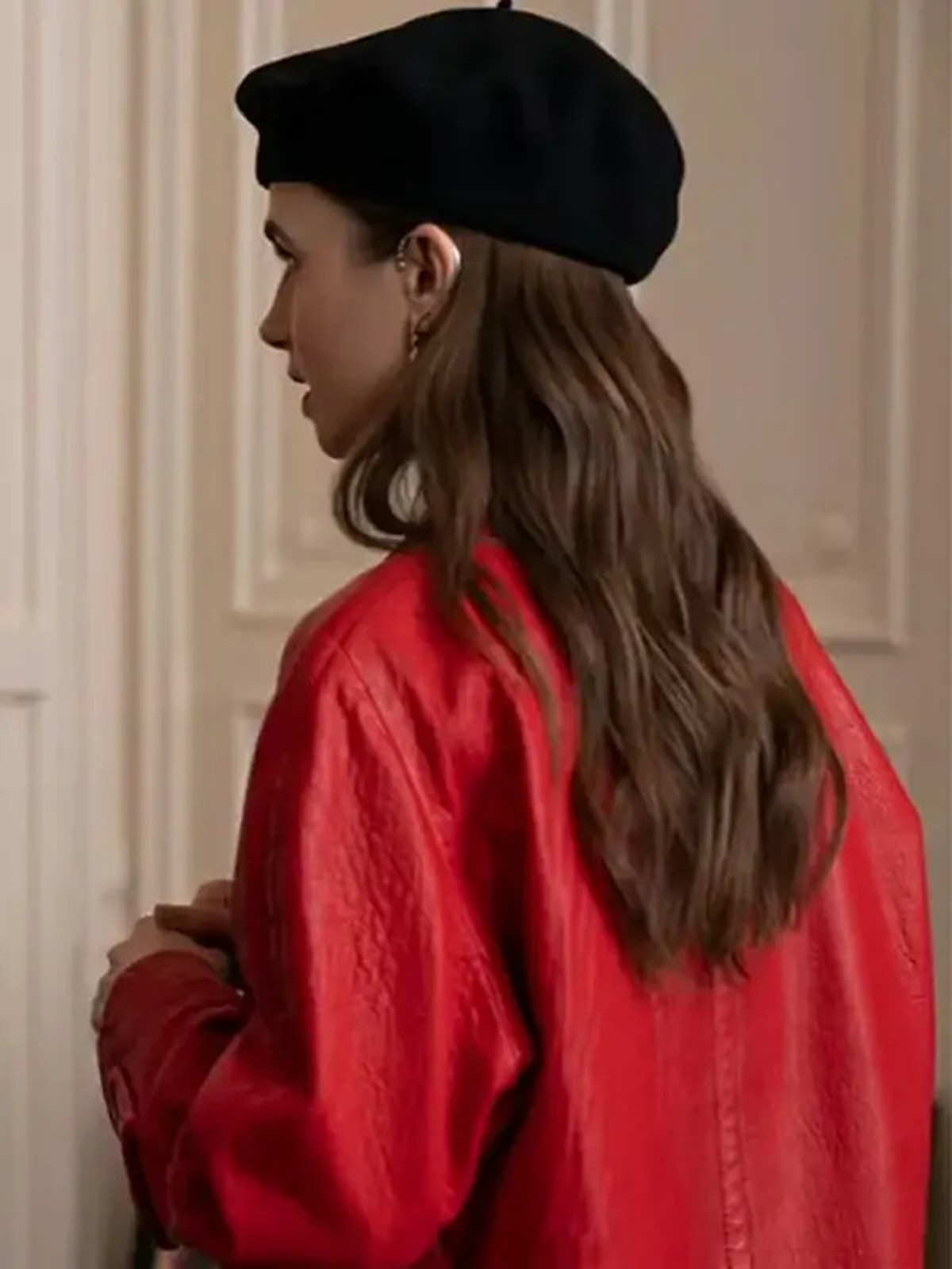 Emily In Paris S4 Lily Collins Red Leather Coat