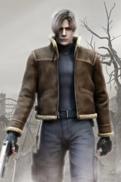 Leon Kennedy Resident Evil 4 Shearling Leather Jacket