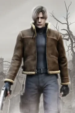 Leon Kennedy Resident Evil 4 Shearling Leather Jacket