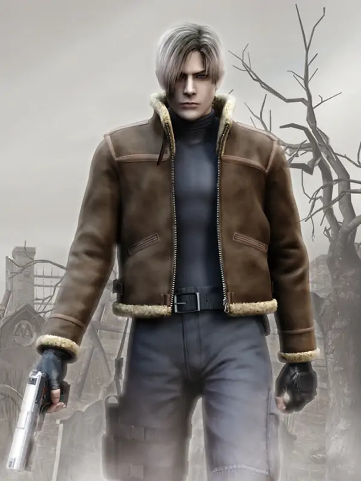 Leon Kennedy Resident Evil 4 Shearling Leather Jacket