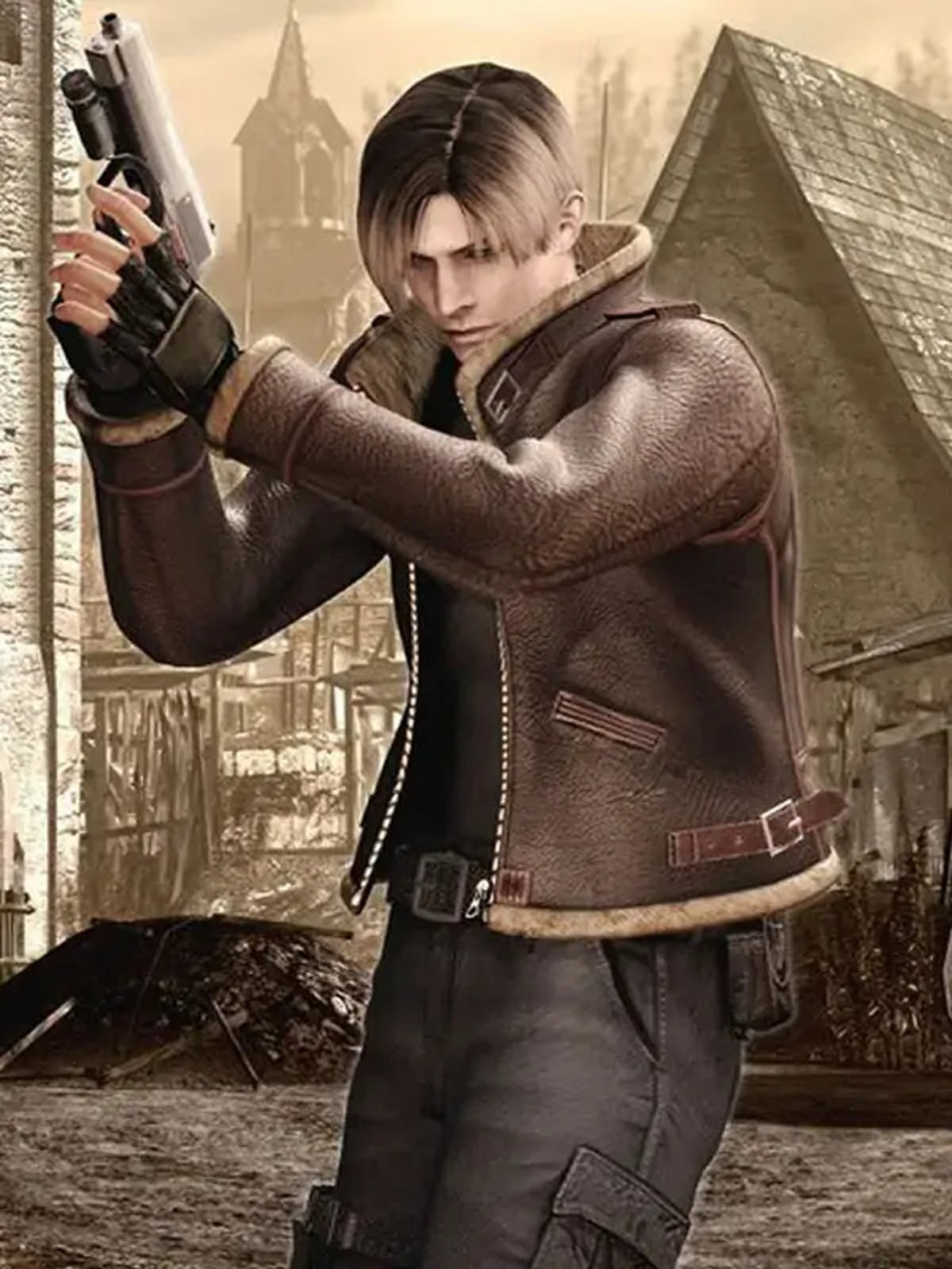 Leon Kennedy Resident Evil 4 Shearling Leather Jacket