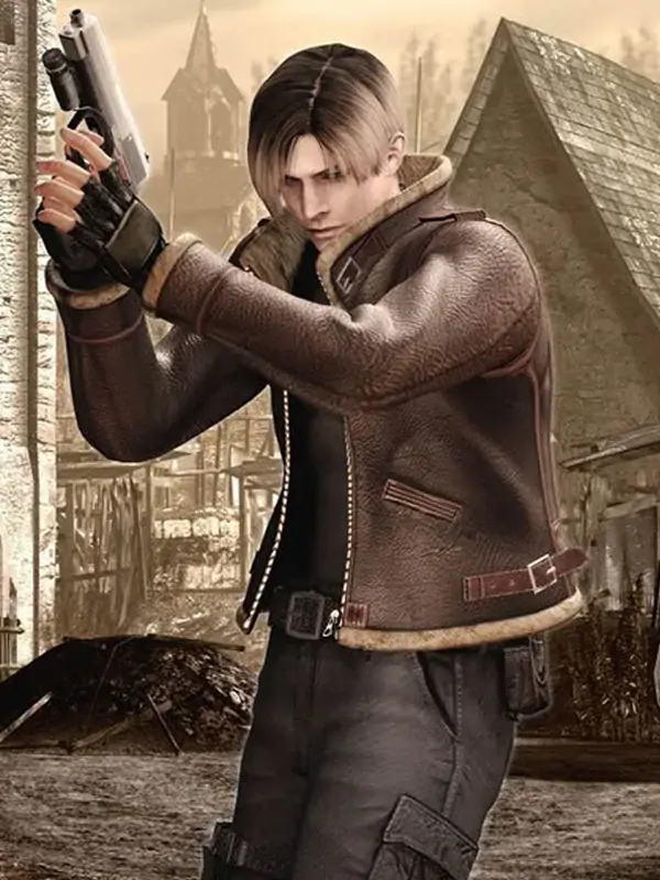 Leon Kennedy Resident Evil 4 Shearling Leather Jacket