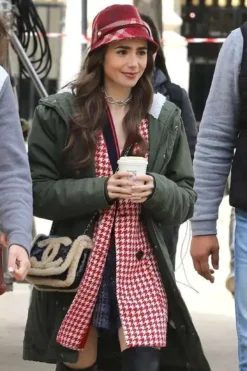 Lily Collins Emily In Paris Green Hooded Jacket