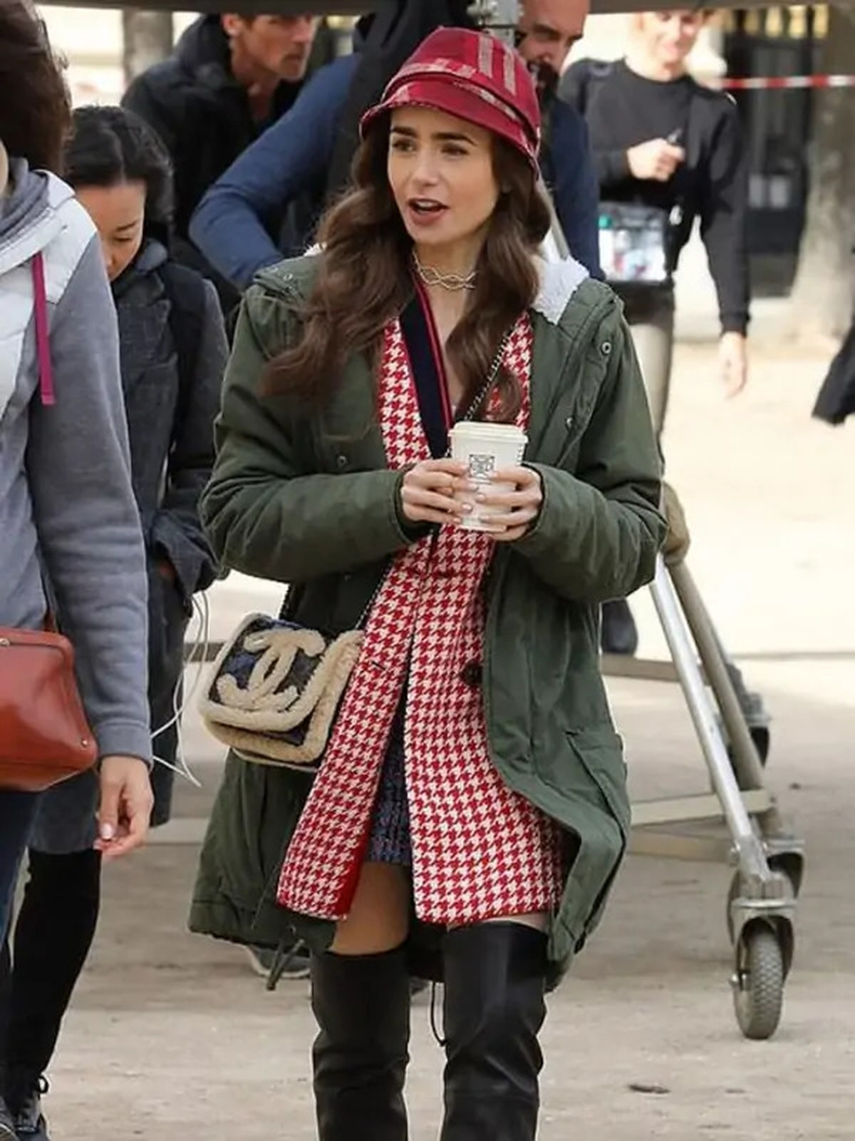 Lily Collins Emily In Paris Green Hooded Jacket