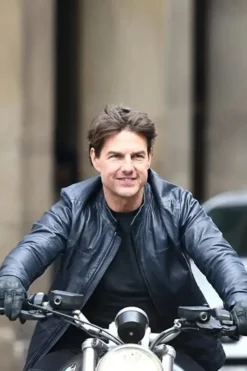 Mission Impossible Fallout Tom Cruise Blue Leather Jacket