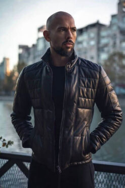 Andrew Tate Black Leather Puffer Jacket