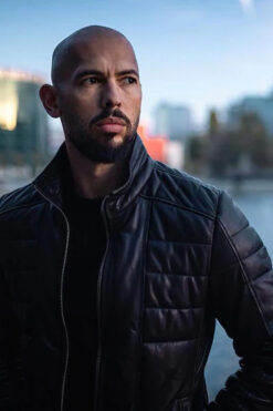 Andrew Tate Black Leather Puffer Jacket