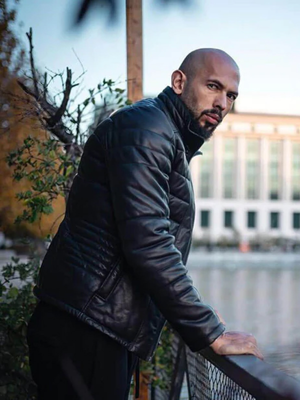 Andrew Tate Black Leather Puffer Jacket