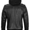 Kevin Hooded Black Leather Bomber Jacket