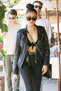 Madison Beer Black Leather Biker Jacket