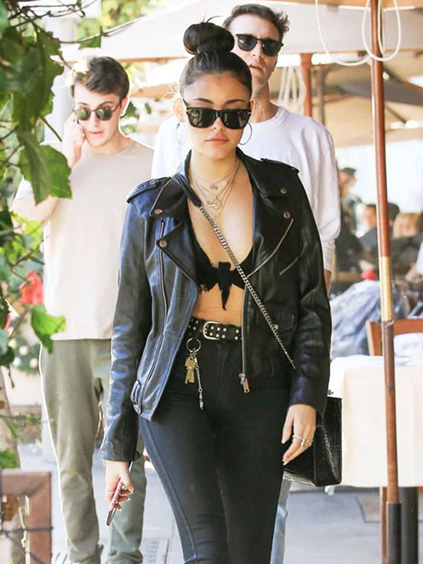 Madison Beer Black Leather Biker Jacket