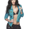 Megan Fox Turquoise Blue Leather Bomber Jacket