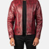 Men's Distressed Burgundy Leather Biker Jacket