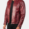 Men's Distressed Burgundy Leather Biker Jacket