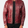 Men's Distressed Burgundy Leather Biker Jacket
