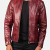 Men's Distressed Burgundy Leather Biker Jacket