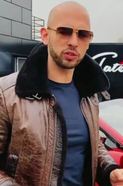 Top G Andrew Tate Brown Shearling Leather Jacket