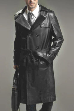 Classic Black Leather Trench Coat