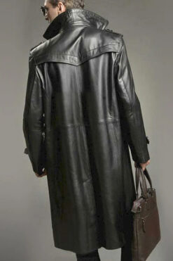 Classic Black Leather Trench Coat