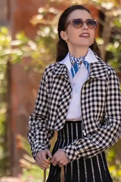 Lily Collins Emily In Paris SO4 Plaid Jacket