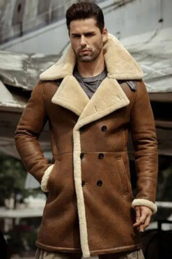 Mens Flight Sheepskin B3 Shearling Aviator Leather Coat