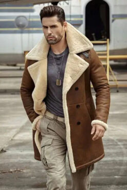 Mens Flight Sheepskin B3 Shearling Aviator Leather Coat