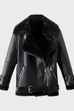 Mens Shearling Winter Black Leather Jacket