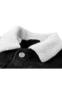 Men's Vintage Sherpa Lined Corduroy Black Trucker Jacket