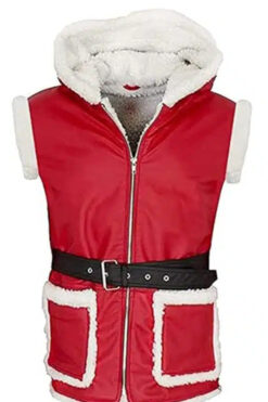 Christmas Santa Claus Hooded Red Leather Vest