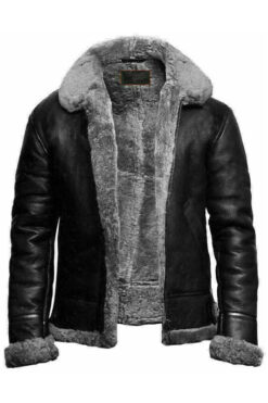 Mens B3 Flying RAF Aviator Fur Leather Jacket