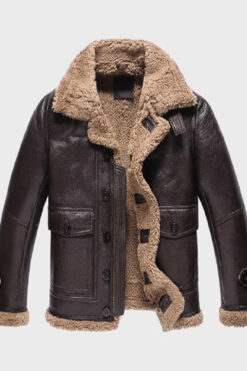 Mens Sheepskin Shearling Brown Leather Jacket