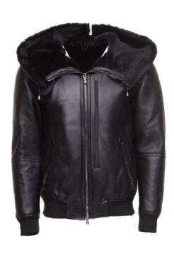 Gregos Hooded Varsity Sheepskin Shearling Jacket